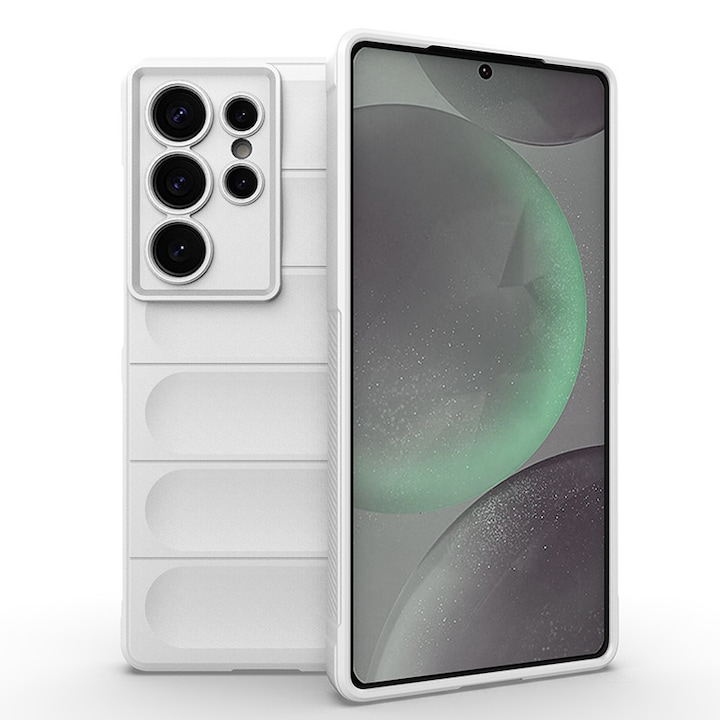 Husa telefon, pentru Samsung Galaxy S22 Ultra, Heavy Duty 3D cu dungi senzoriale Soft Silicone Full Portection Rezistent la socuri, Alb perlat