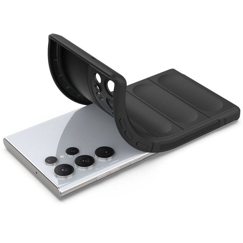 Husa telefon, pentru Samsung Galaxy S22 Ultra, Heavy Duty 3D cu dungi senzoriale Soft Silicone Full Portection Rezistent la socuri, Alb perlat