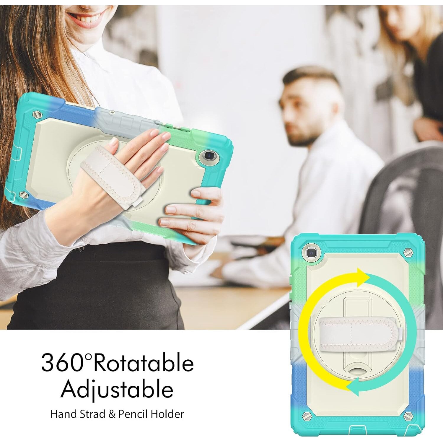 Pachet 360 pentru Samsung Galaxy Tab A7 Lite(SM-T220/T225), 8.7", Sigloo, husa cu folie de protectie si curea de umar, suport 360, albastru