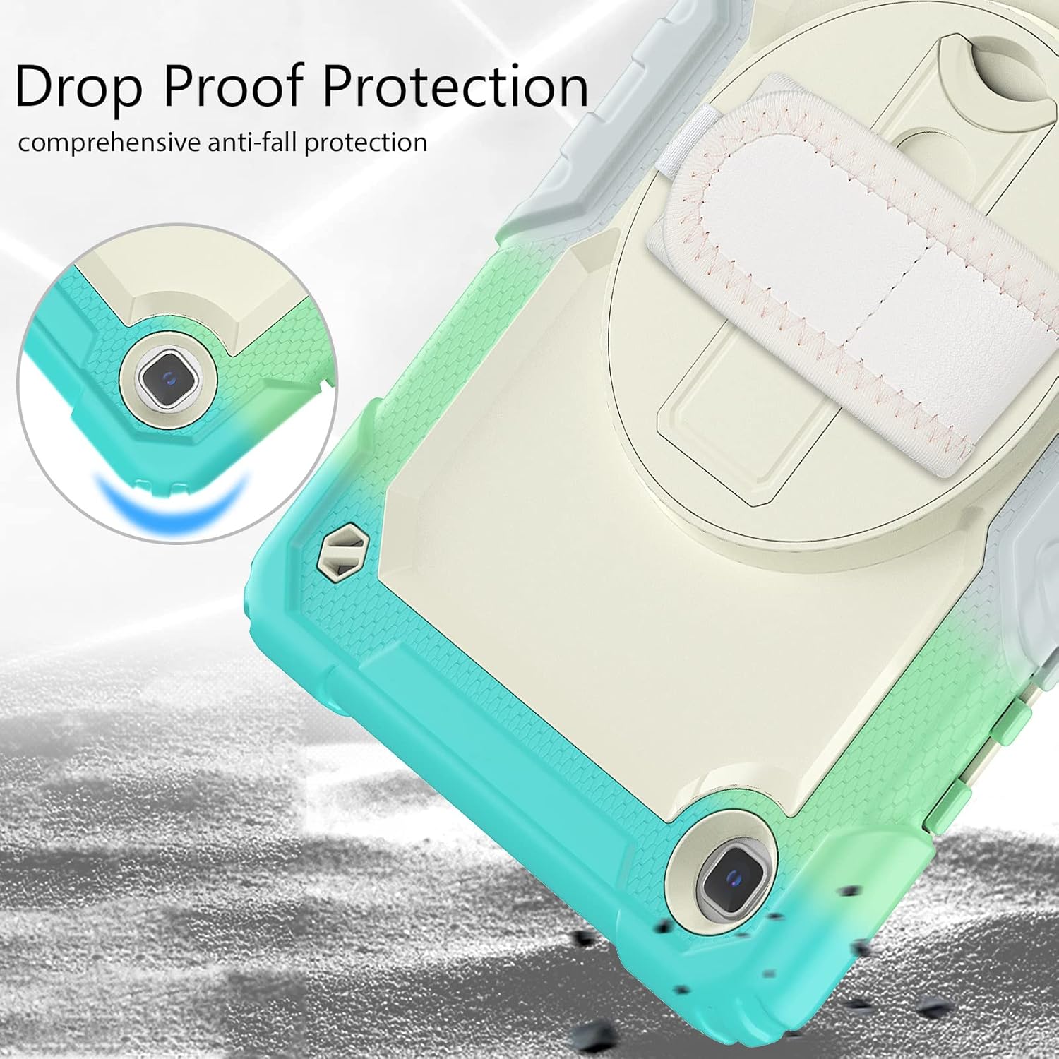 Pachet 360 pentru Samsung Galaxy Tab A7 Lite(SM-T220/T225), 8.7", Sigloo, husa cu folie de protectie si curea de umar, suport 360, albastru