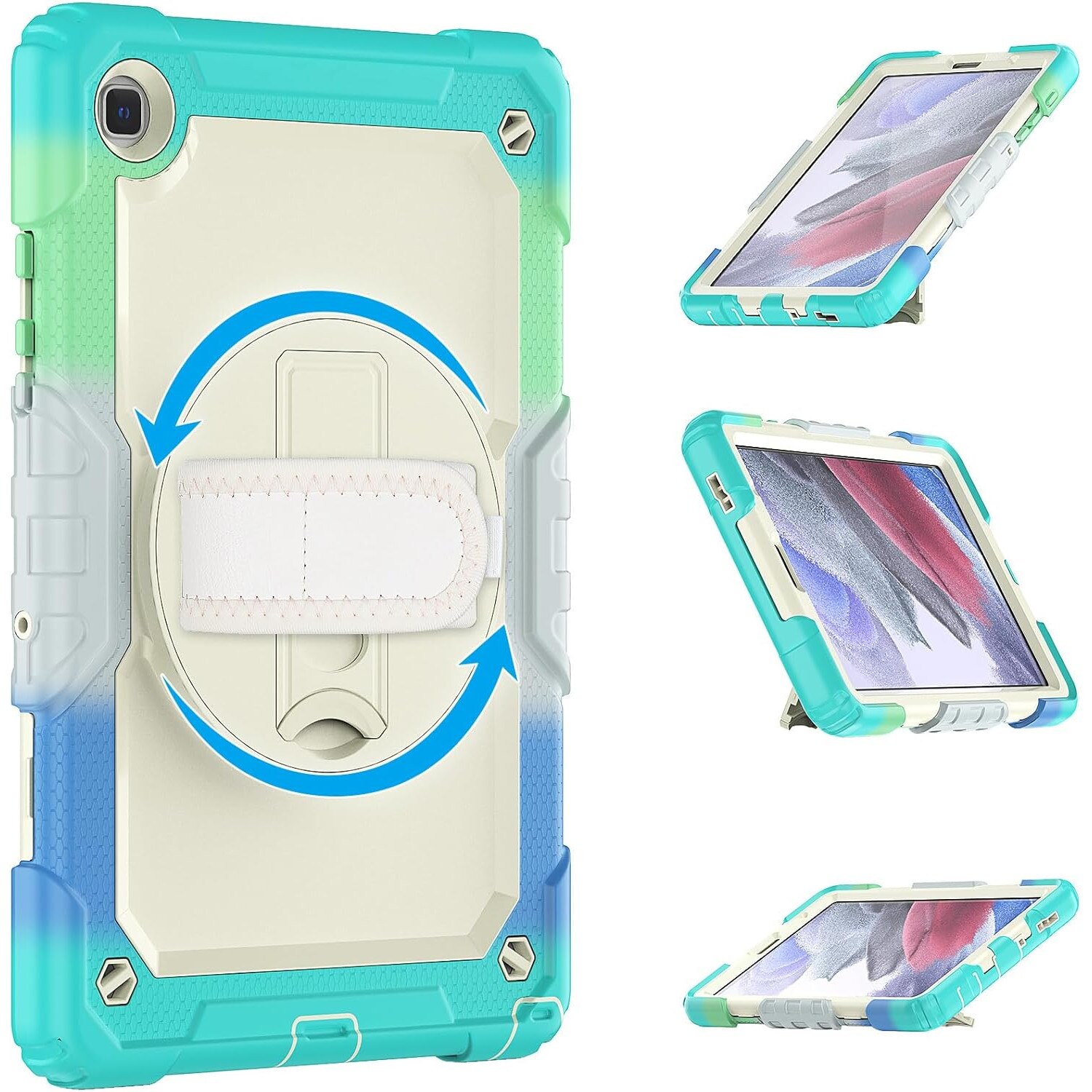 Pachet 360 pentru Samsung Galaxy Tab A7 Lite(SM-T220/T225), 8.7", Sigloo, husa cu folie de protectie si curea de umar, suport 360, albastru