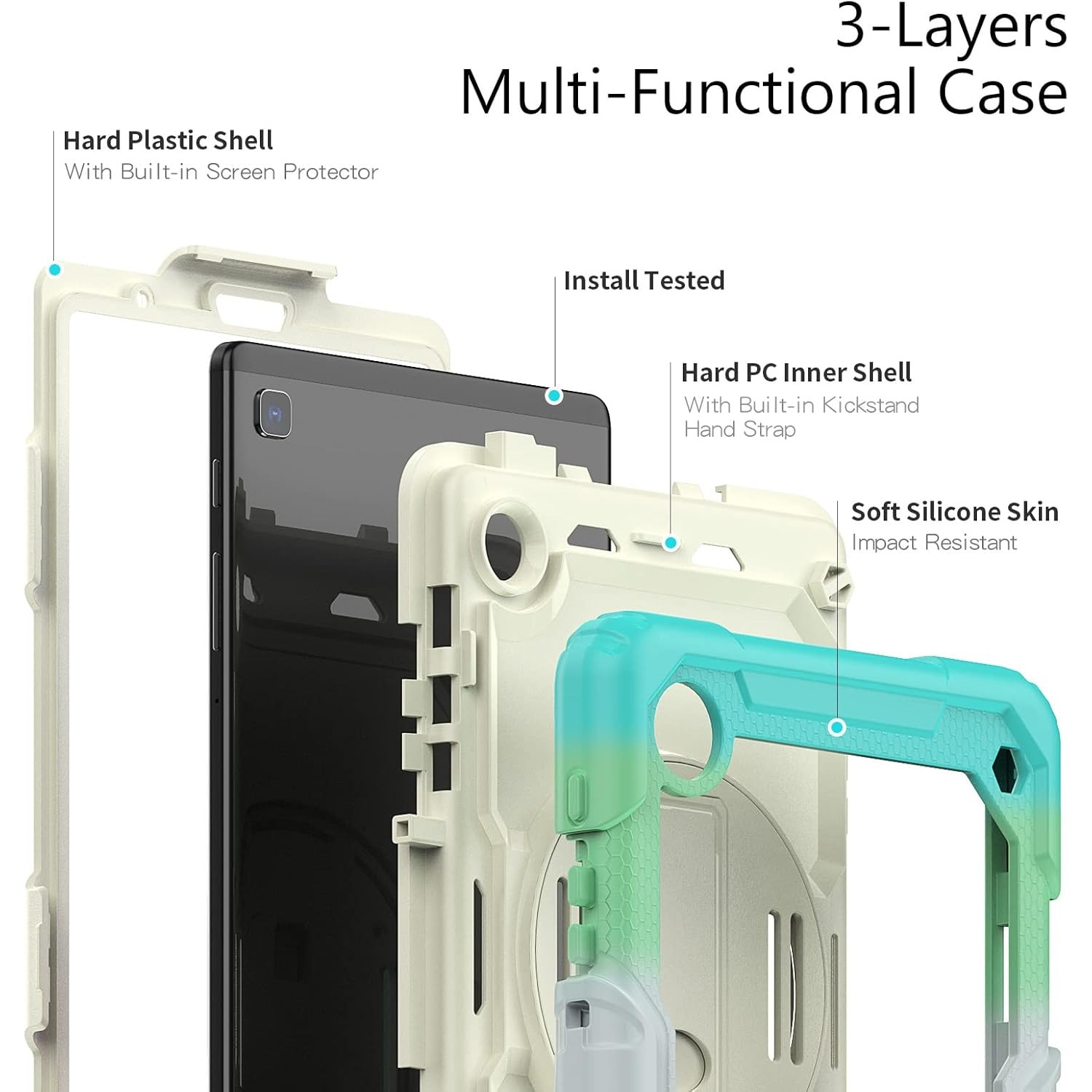 Pachet 360 pentru Samsung Galaxy Tab A7 Lite(SM-T220/T225), 8.7", Sigloo, husa cu folie de protectie si curea de umar, suport 360, albastru