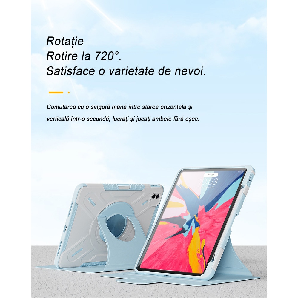 Husa Tablete PMIXO, Rotire 720°, Slot Stilou, Albastru, pentru Apple iPad Pro 11 (2018/2020/2021/2022)