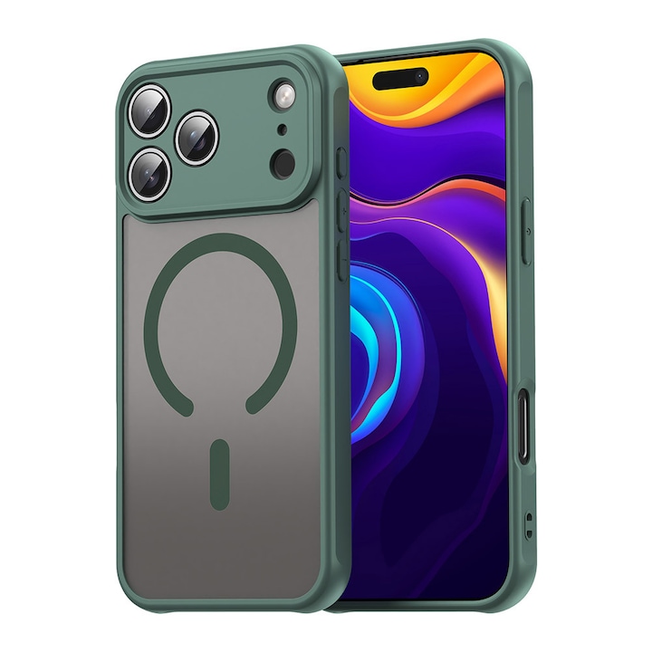 Husa pentru iPhone 17 Pro Max cu protectie pentru lentile si MagSafe EasyCharge, Ghost Series Anti-ingalbenire, frosted - verde