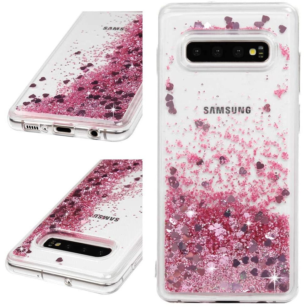 Husa compatibila cu Samsung Galaxy S10 cu Apa si Sclipici, Lichid si Glitter, Fashion, Roz, PlanetPhone