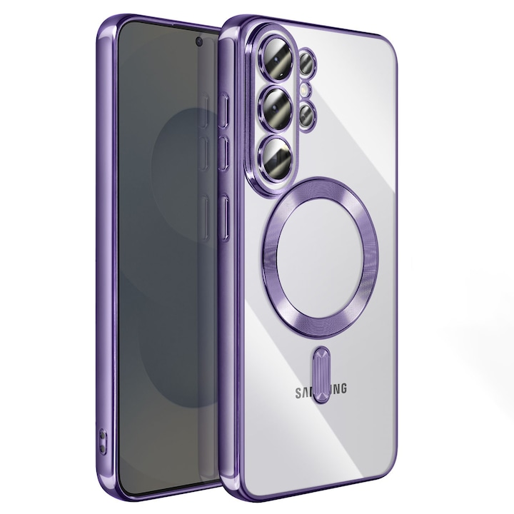 Husă transparentă cu margini mov pentru Samsung Galaxy S26 Ultra, DaDen MagSafe Luxury, protecție antisoc, design slim