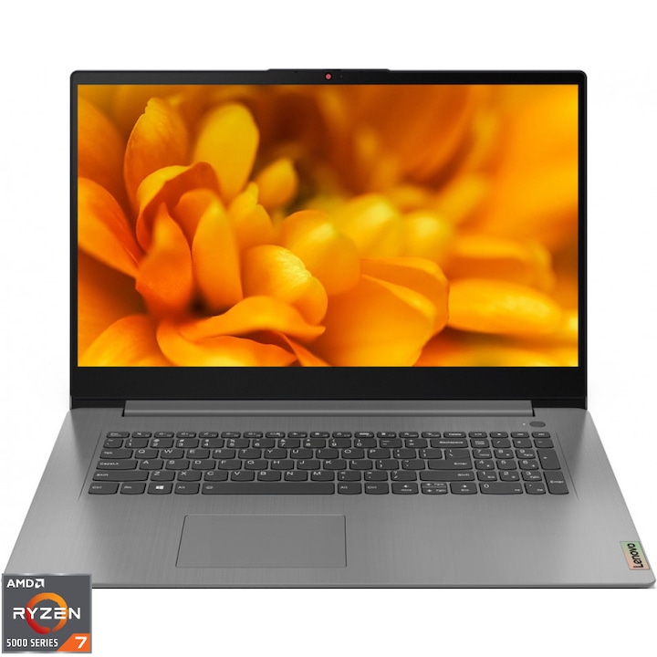 Laptop Lenovo 17.3'' IdeaPad 3 17ALC6, FHD IPS, Procesor AMD Ryzen™ 7 5700U (8M Cache, up to 4.3 GHz), 8 cores, 36GB DDR4, 512GB SSD, AMD Radeon, No OS, Arctic Grey
