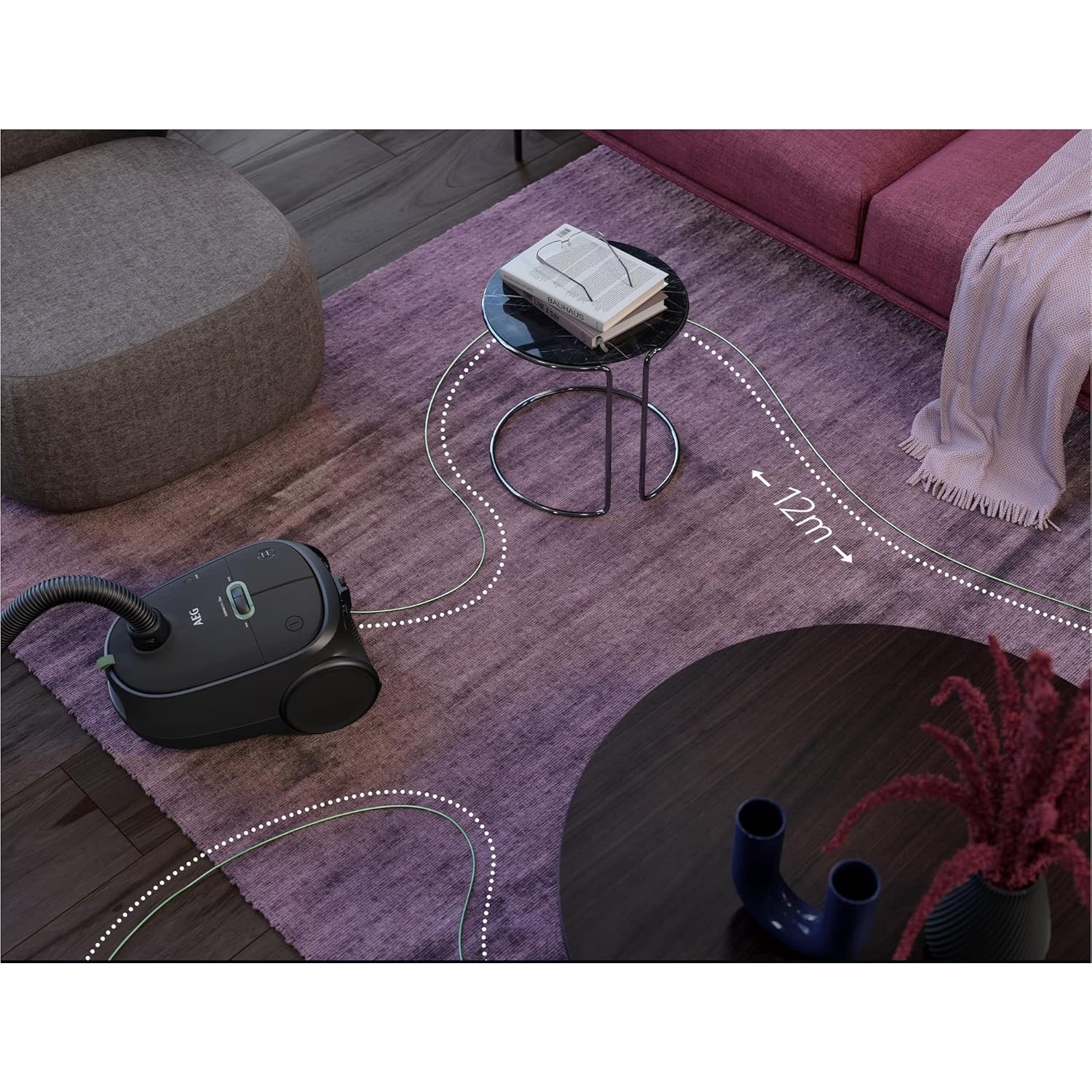 Aspirator cu sac AEG 6000 AB61C1OKO, putere mare de aspirare, roti XL, tub telescopic din otel inoxidabil, 65% material reciclat, cablu de 12 m, 850 W, accesorii, gri