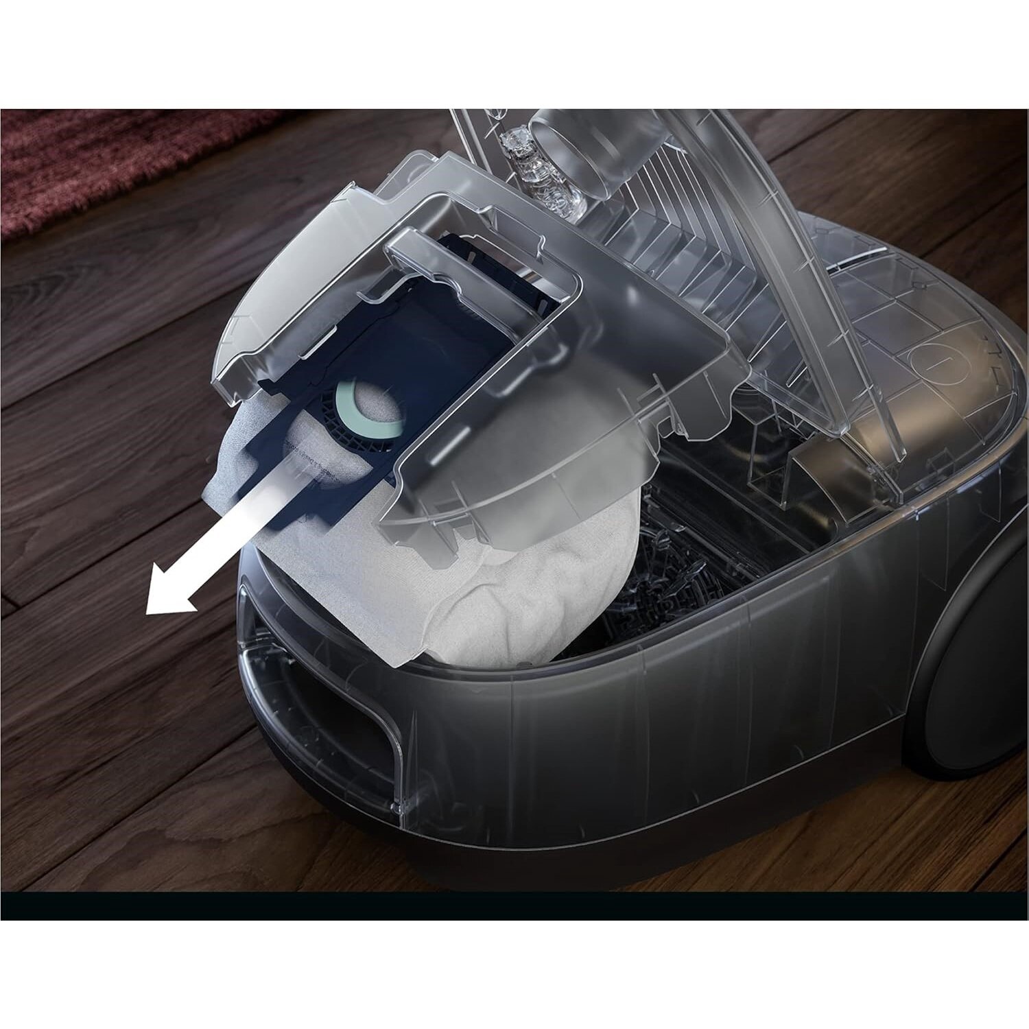 Aspirator cu sac AEG 6000 AB61C1OKO, putere mare de aspirare, roti XL, tub telescopic din otel inoxidabil, 65% material reciclat, cablu de 12 m, 850 W, accesorii, gri