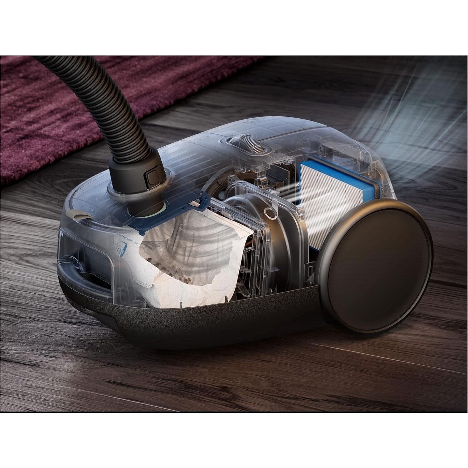 Aspirator cu sac AEG 6000 AB61C1OKO, putere mare de aspirare, roti XL, tub telescopic din otel inoxidabil, 65% material reciclat, cablu de 12 m, 850 W, accesorii, gri