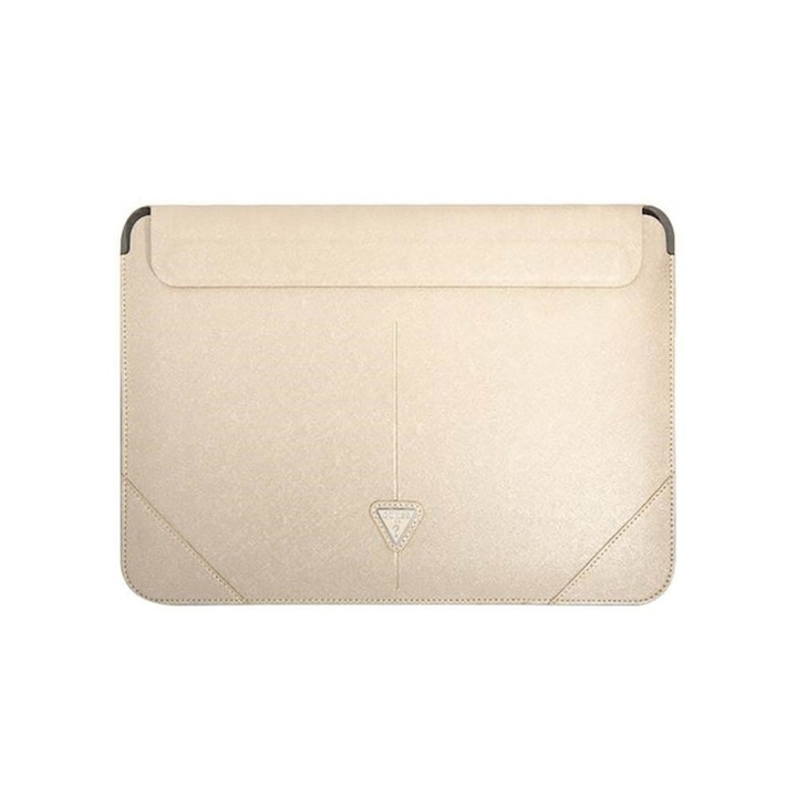 Husa Premium Guess Sleeve Saffiano Triangle Logo, Compatibila Cu Laptop / Macbook 16 Inch, Crem - 39936