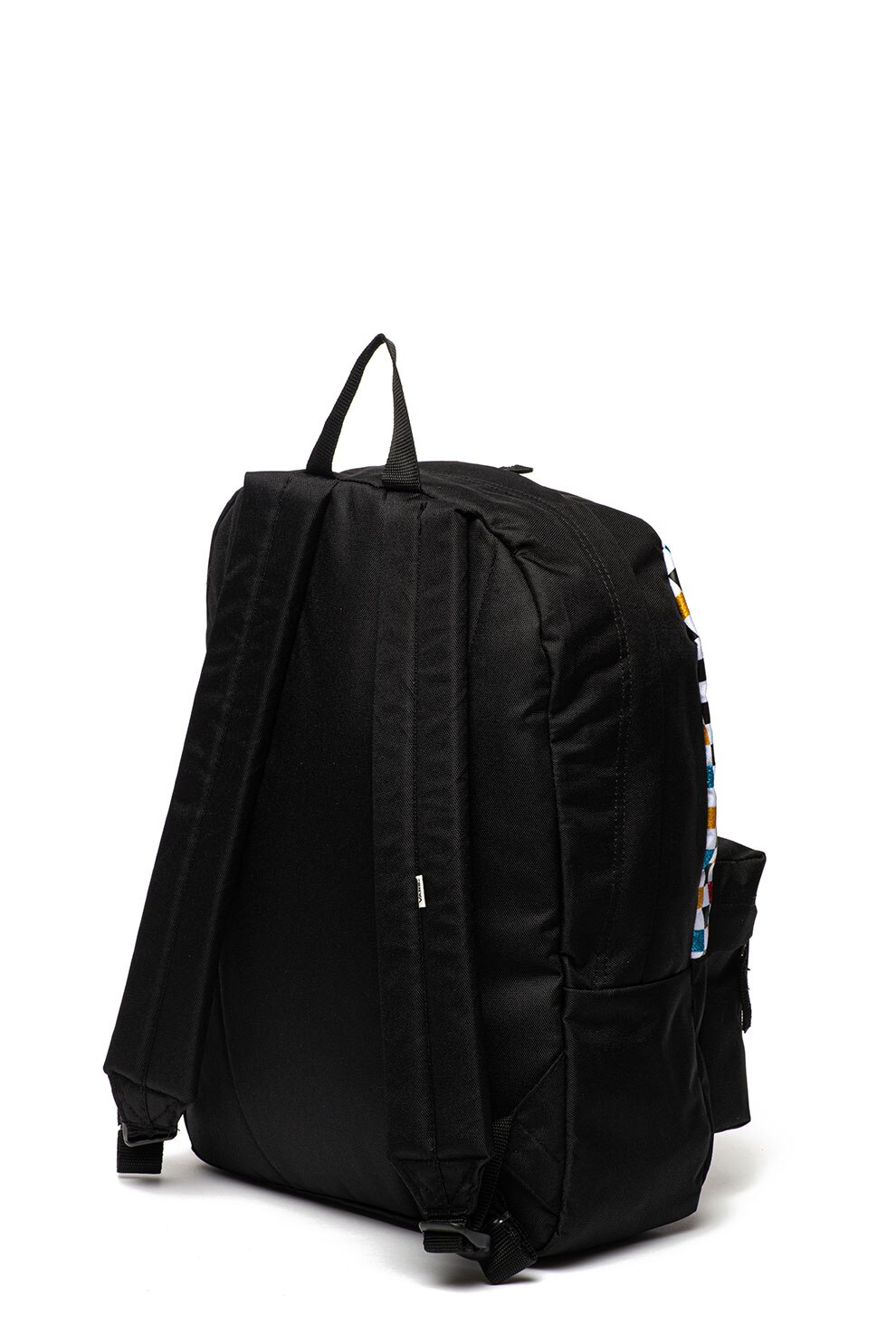 Vans, Rucsac cu compartiment pentru laptop si model stralucitor in carouri, Negru/Alb