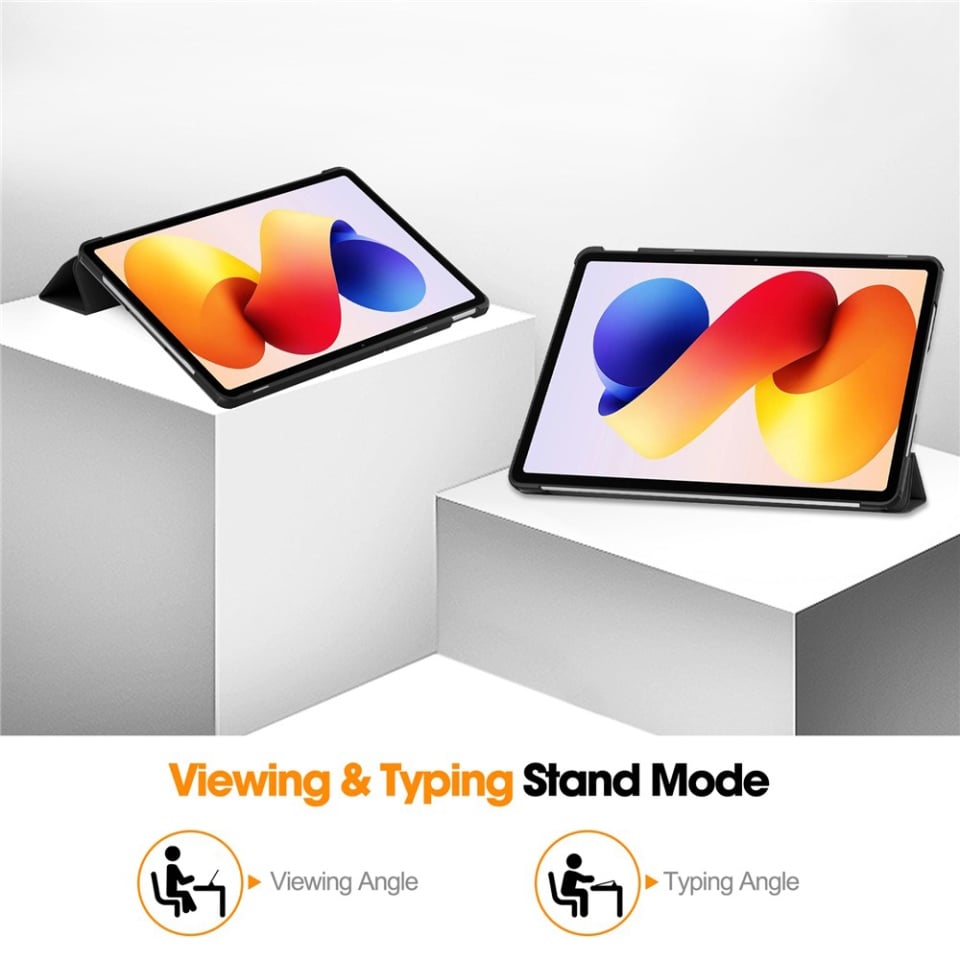 Husa tableta pentru Xiaomi Redmi Pad 2 Pro, SKYDDAR INNOVATION, cu suport Multi-Unghi si functie Sleep/Wake, FoldPro, Negru, set cu sticker