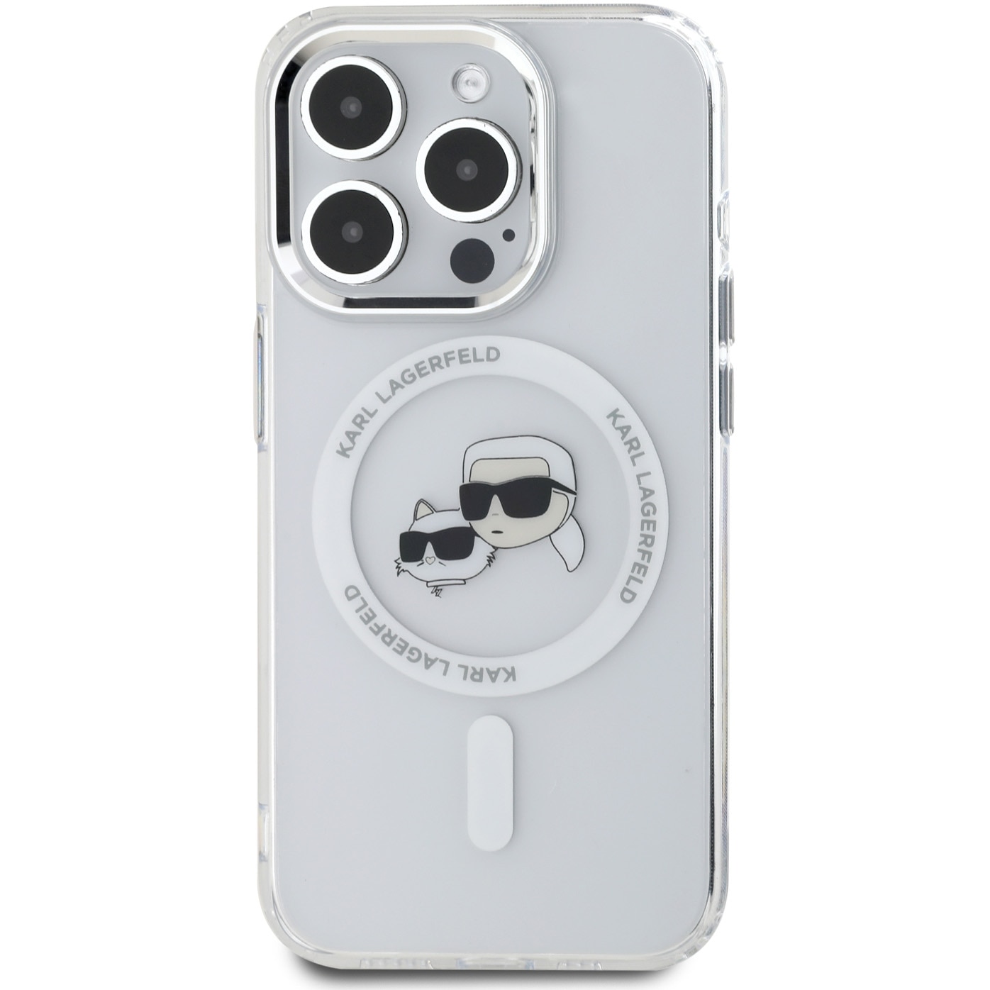 Husa de protectie Karl Lagerfeld IML K&CH Heads Metal Frame MagSafe pentru iPhone 16 Pro Max, Transparent