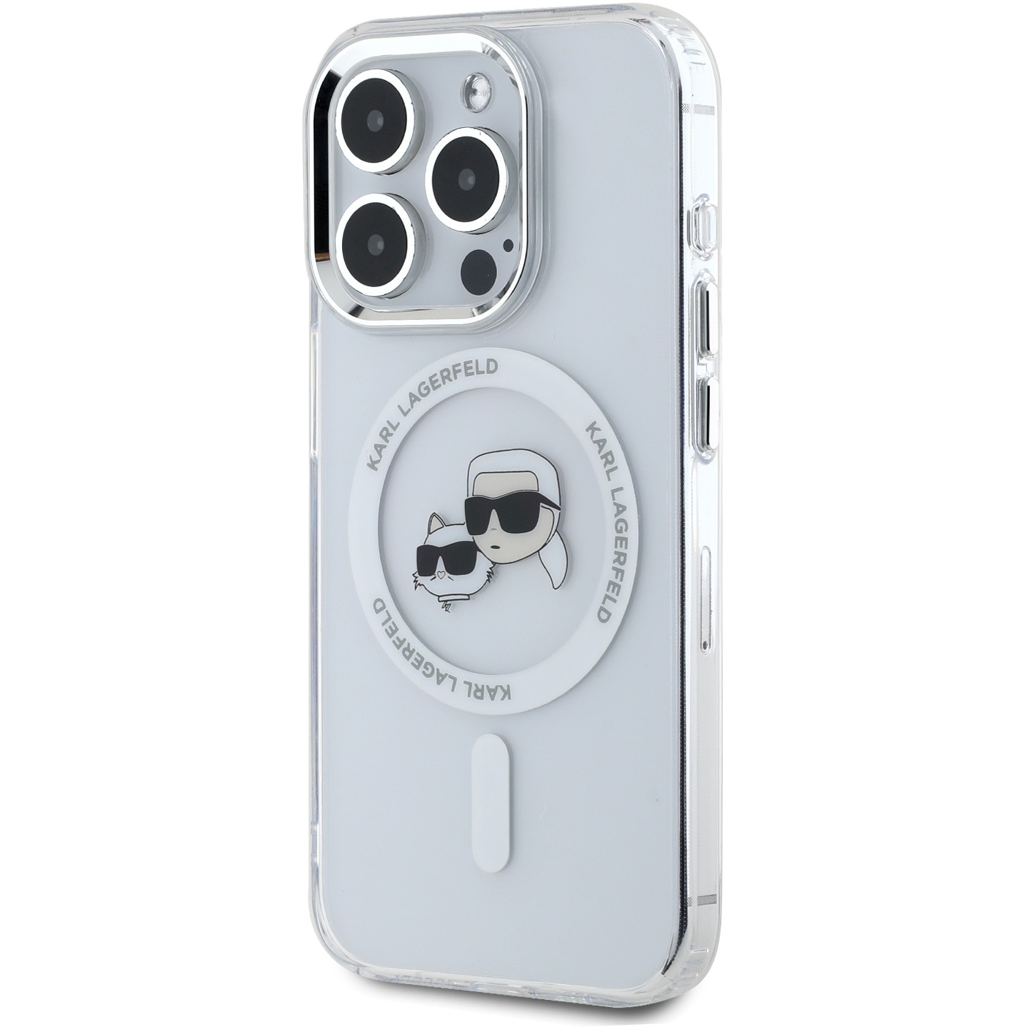 Husa de protectie Karl Lagerfeld IML K&CH Heads Metal Frame MagSafe pentru iPhone 16 Pro Max, Transparent
