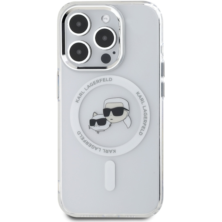 Husa de protectie Karl Lagerfeld IML K&CH Heads Metal Frame MagSafe pentru iPhone 16 Pro Max, Transparent