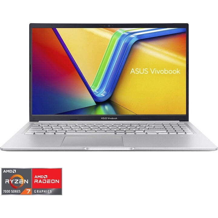 Laptop ASUS Vivobook 15 M1502YA cu procesor AMD Ryzen™ 7 7730U pana la 4.5GHz, 8 cores, 15.6'', Full HD, IPS, 40GB DDR4, 2TB SSD, AMD Radeon™ Graphics, No OS, Cool Silver
