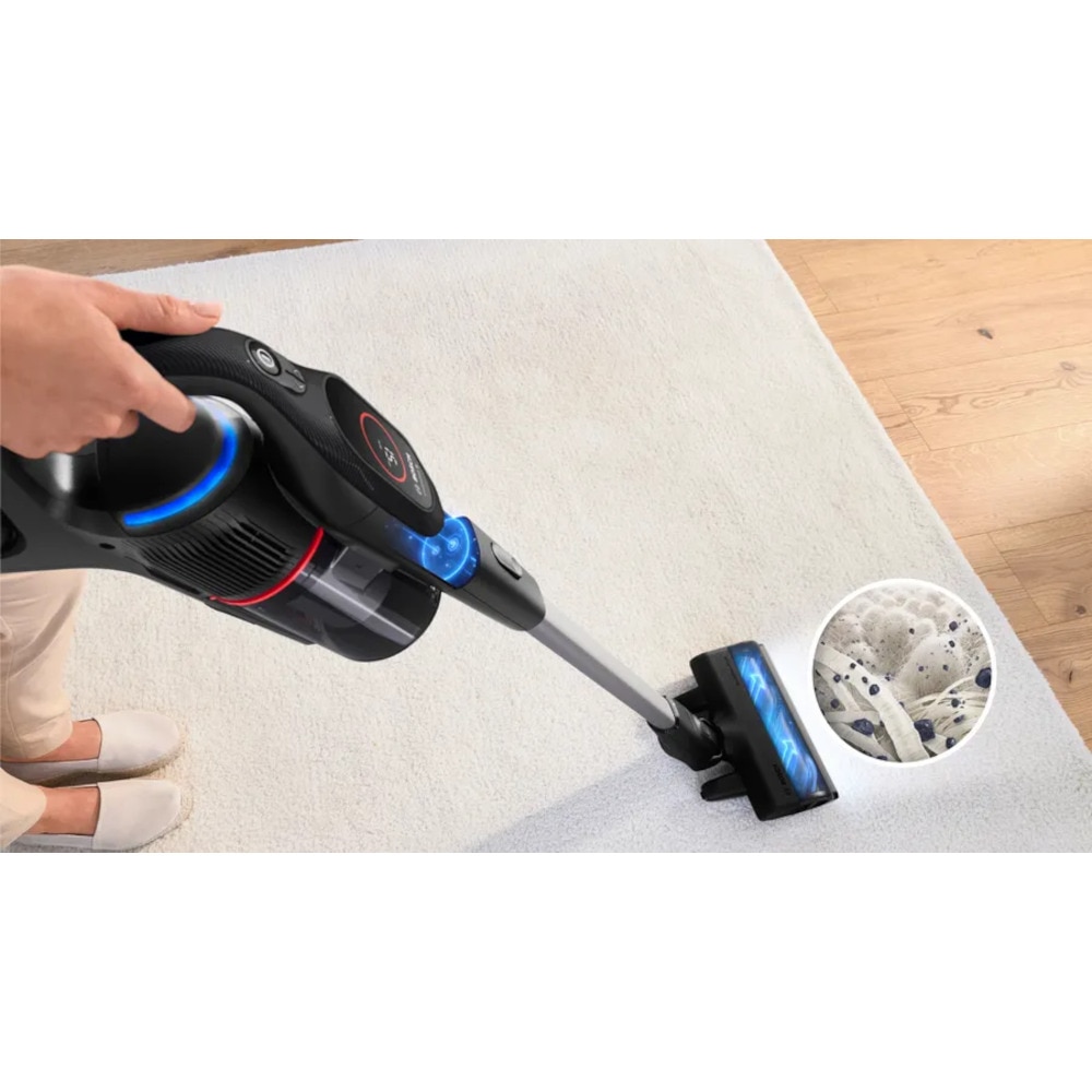 Aspirator vertical Bosch Unlimited 9 BCS931BQC, 0.4 l, 18 V, Autonomie 60 min, 3 moduri curatare, Perie anti-incalcire, Negru