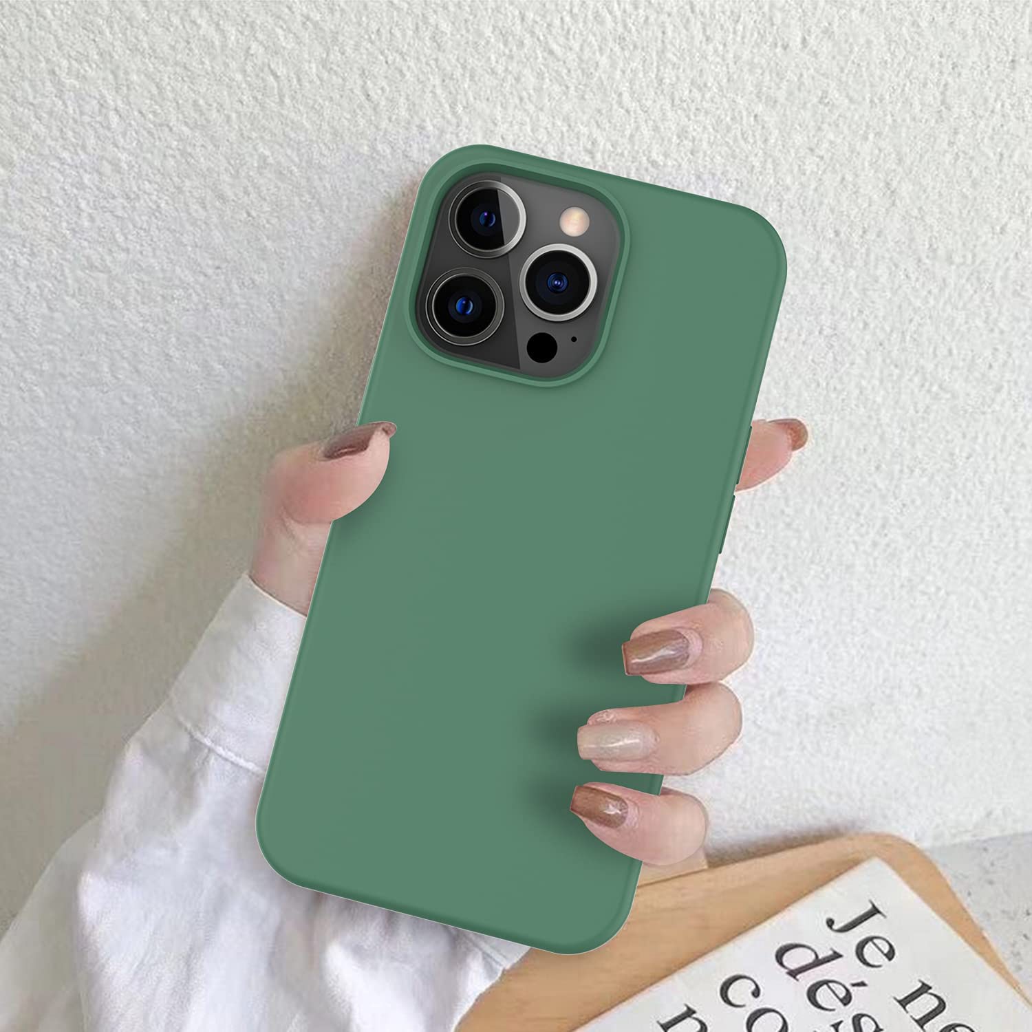 Husa pentru iPhone 16 Pro DaDen®, Ultra Slim, Silicon, Calitate Premium, Interior din microfibra, Verde inchis