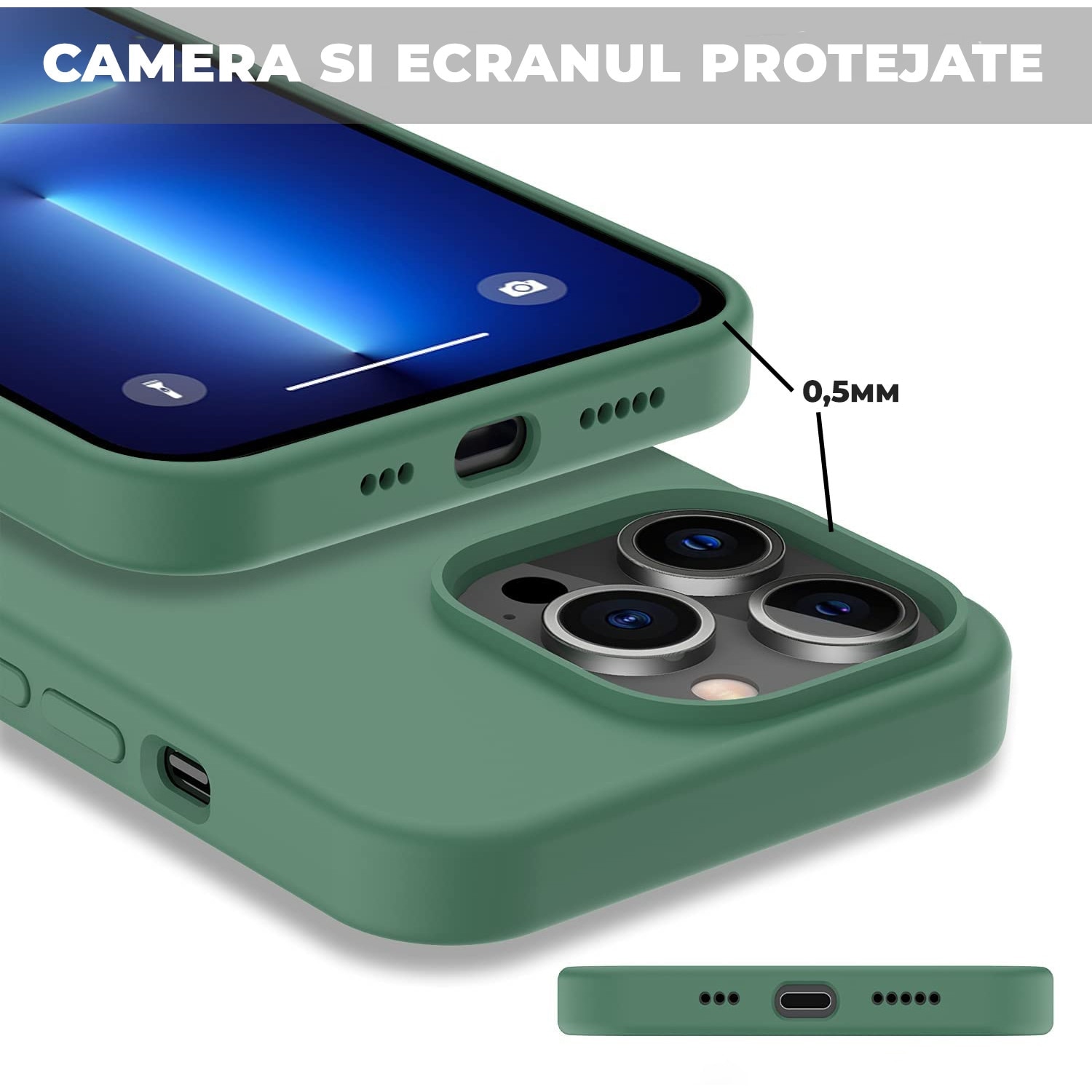 Husa pentru iPhone 16 Pro DaDen®, Ultra Slim, Silicon, Calitate Premium, Interior din microfibra, Verde inchis