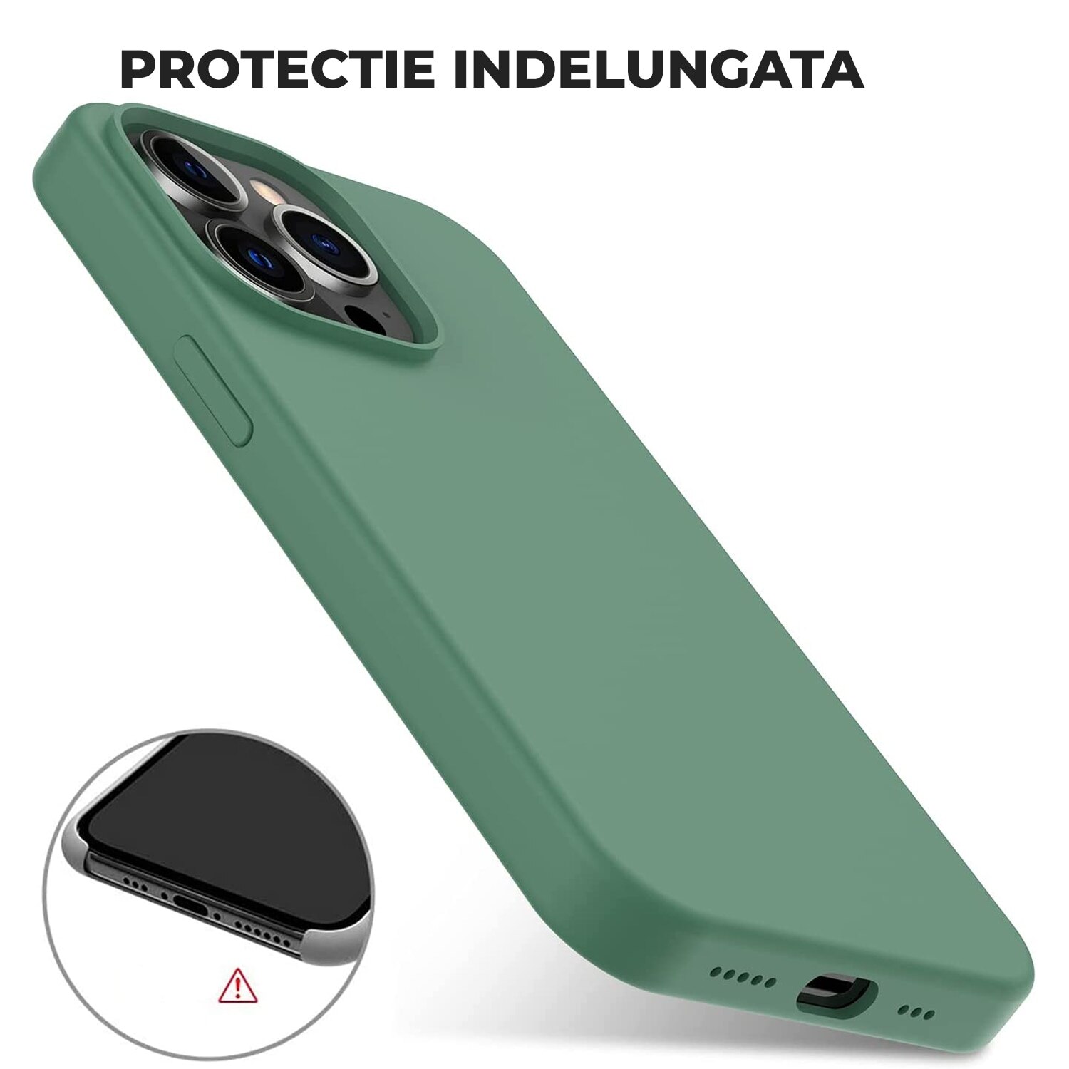 Husa pentru iPhone 16 Pro DaDen®, Ultra Slim, Silicon, Calitate Premium, Interior din microfibra, Verde inchis