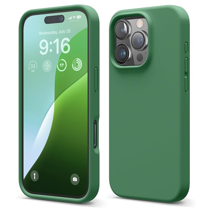 Husa pentru iPhone 16 Pro DaDen®, Ultra Slim, Silicon, Calitate Premium, Interior din microfibra, Verde inchis