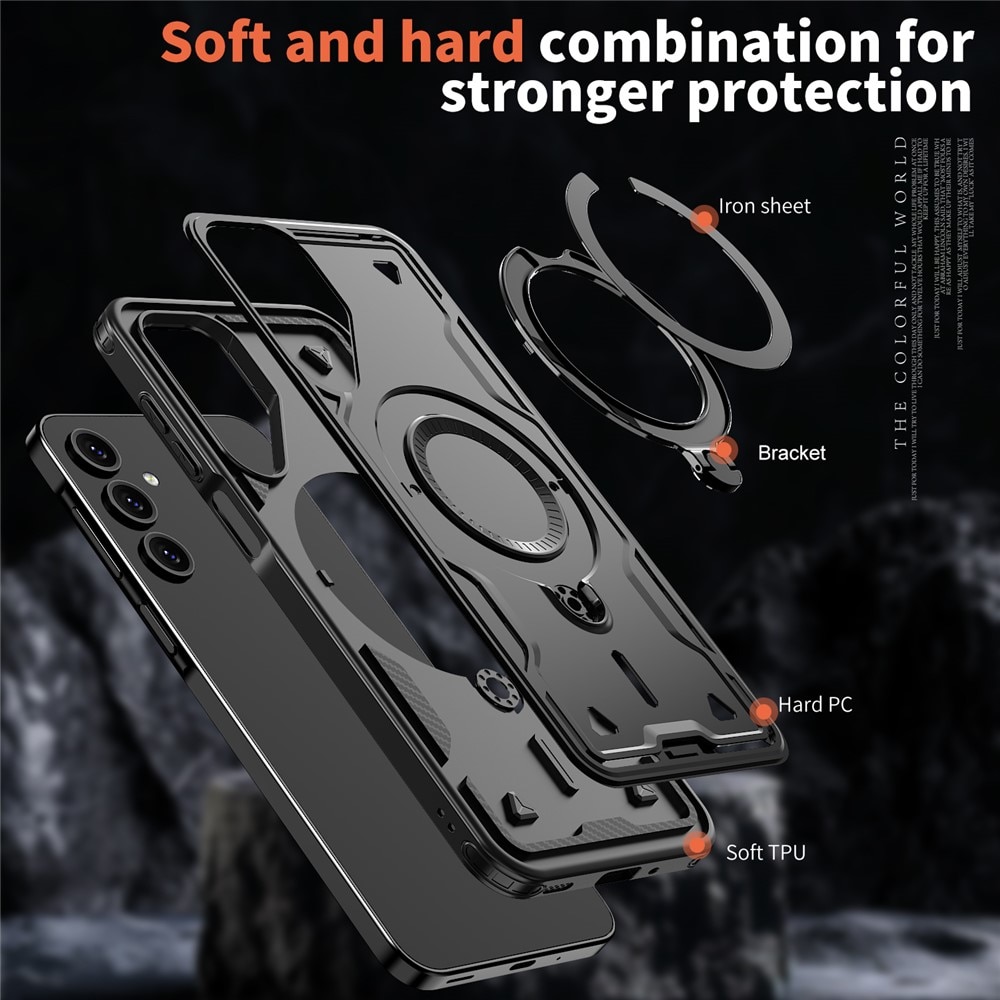 Husa military armour cu inel metalic, ALC MOBILE, compatibila cu Samsung Galaxy A55, Negru