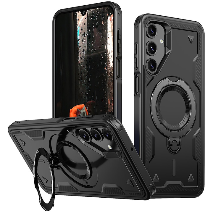 Husa military armour cu inel metalic, ALC MOBILE, compatibila cu Samsung Galaxy A55, Negru