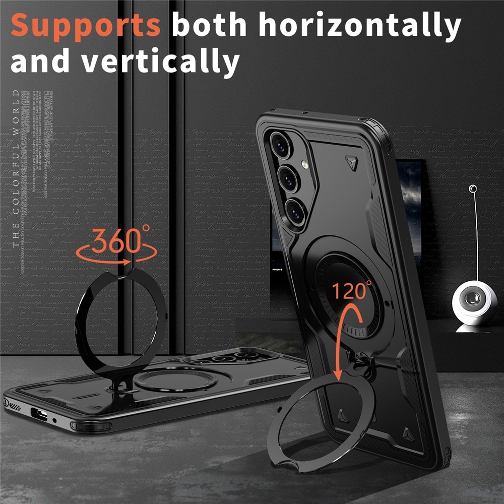 Husa military armour cu inel metalic, ALC MOBILE, compatibila cu Samsung Galaxy A55, Negru
