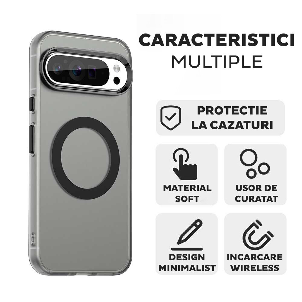 Husa pentru Google Pixel 10 / 10 Pro DaDen® CandyCase MagSafe, Antisoc, Incarcare wireless, Butoane protejate, Negru