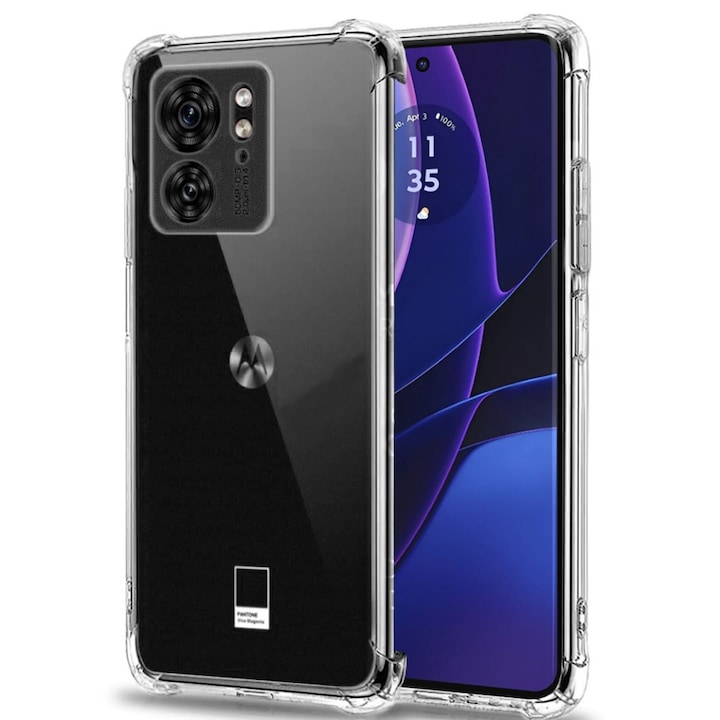 Husa pentru Motorola Edge 40 / Edge (2023), SKYDDAR INNOVATION, Shockproof Clear din Silicon Slim, Transparenta, set cu sticker