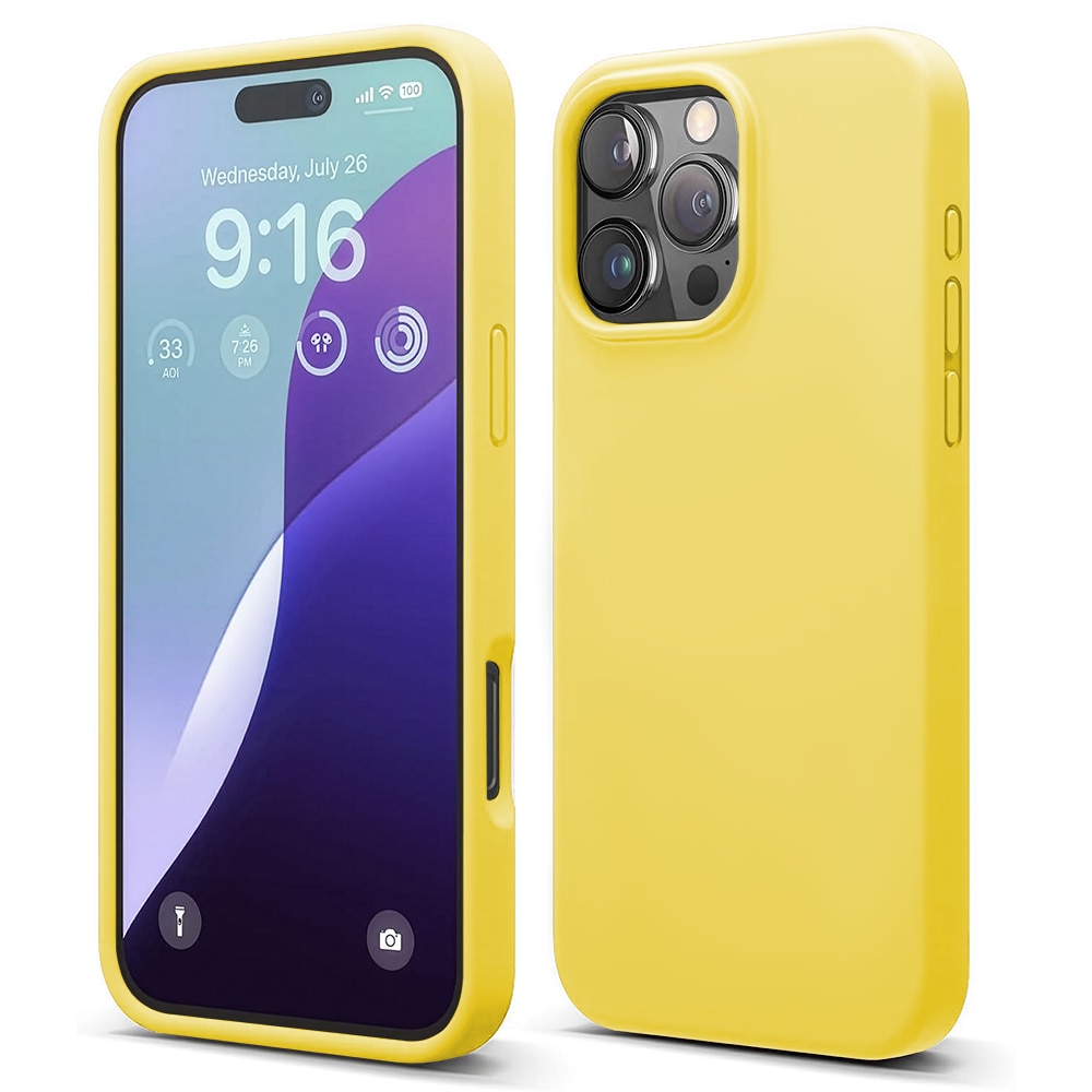 Husa CASEY STUDIOS™ compatibila cu iPhone 16 Pro Max, Soft Silicone Premium, Microfibra in Interior, Galben, de Protectie, Ultra Slim, pentru Incarcare Wireless, Margini Ridicate de Protectia Ecranului si a Camerelor