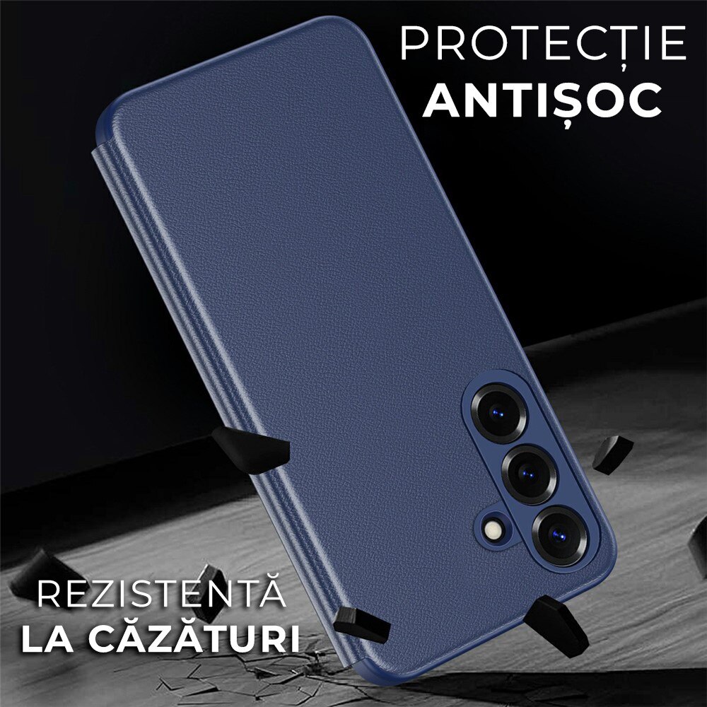 Husa pentru Samsung Galaxy A56 Smart View din piele, Raspuns apel fara deschidere, Protectie 360°, Inchidere Magnetica, Protectie Sporita, Albastru