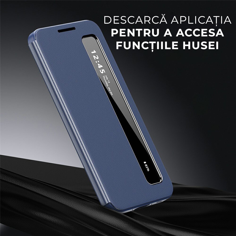 Husa pentru Samsung Galaxy A56 Smart View din piele, Raspuns apel fara deschidere, Protectie 360°, Inchidere Magnetica, Protectie Sporita, Albastru