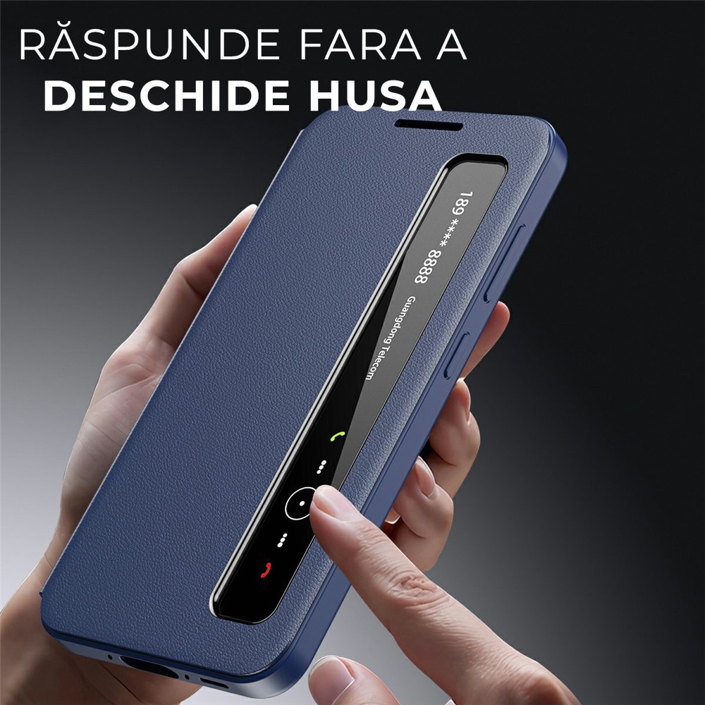 Husa pentru Samsung Galaxy A56 Smart View din piele, Raspuns apel fara deschidere, Protectie 360°, Inchidere Magnetica, Protectie Sporita, Albastru