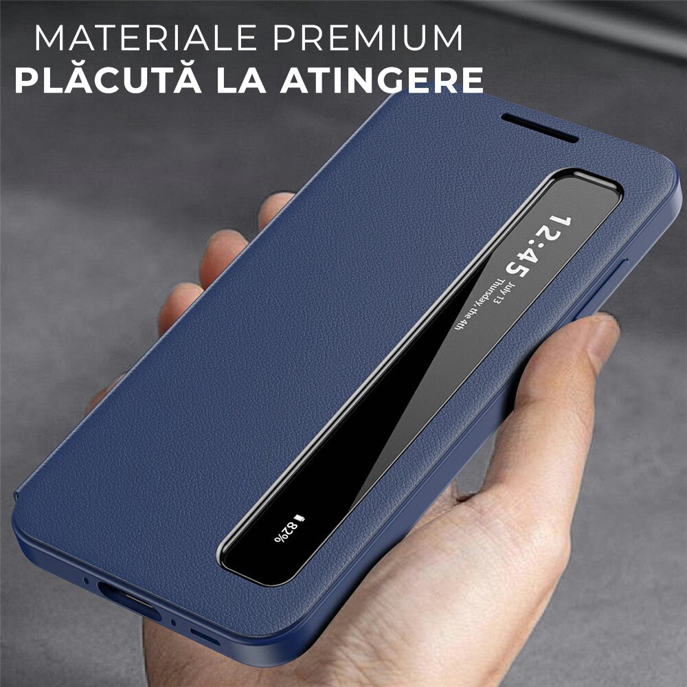 Husa pentru Samsung Galaxy A56 Smart View din piele, Raspuns apel fara deschidere, Protectie 360°, Inchidere Magnetica, Protectie Sporita, Albastru