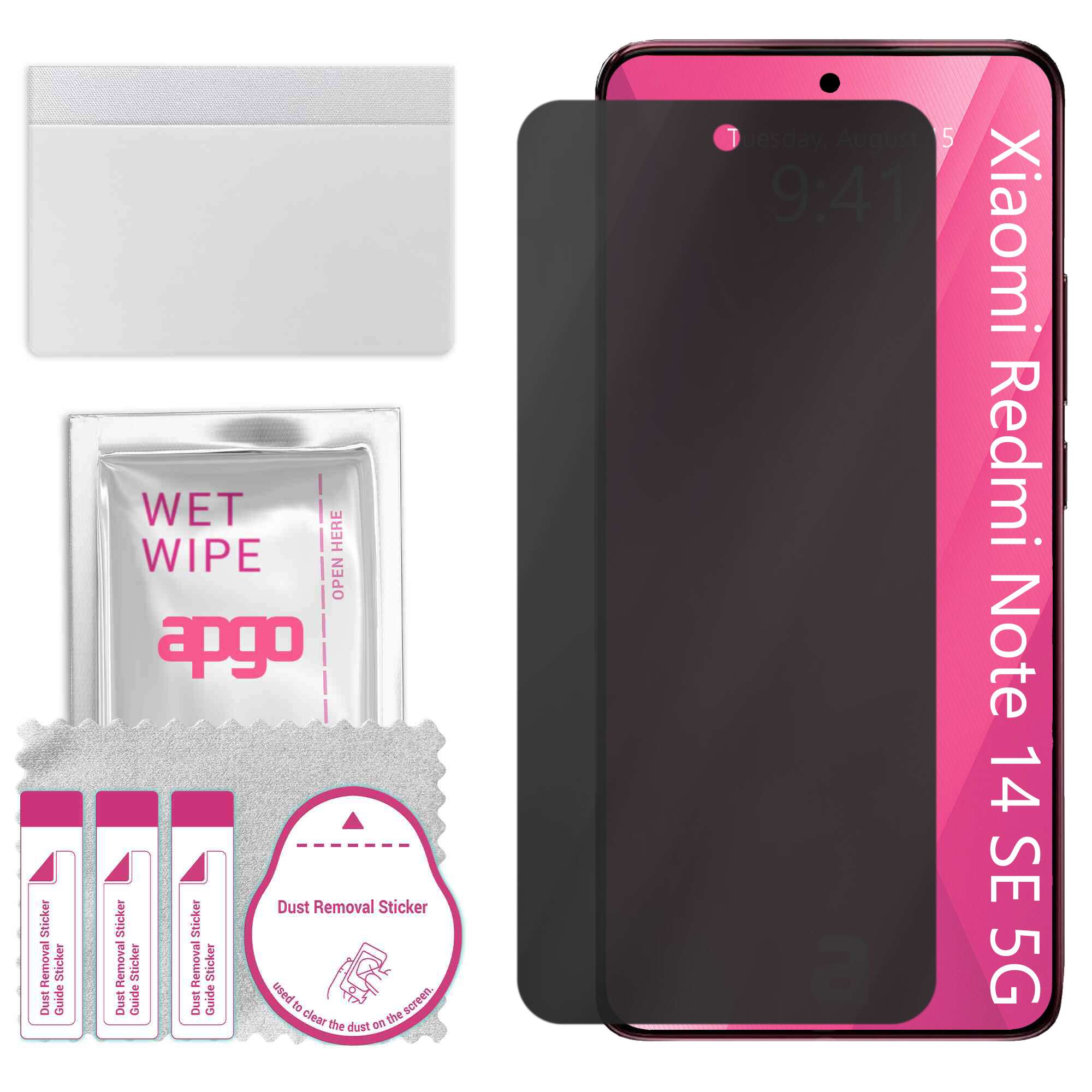 Folie de protectie PRIVACY apgo pentru Xiaomi Redmi Note 14 SE 5G – efect anti-spionaj, hidrogel, full glue, 5D, mat, ultra-subtire