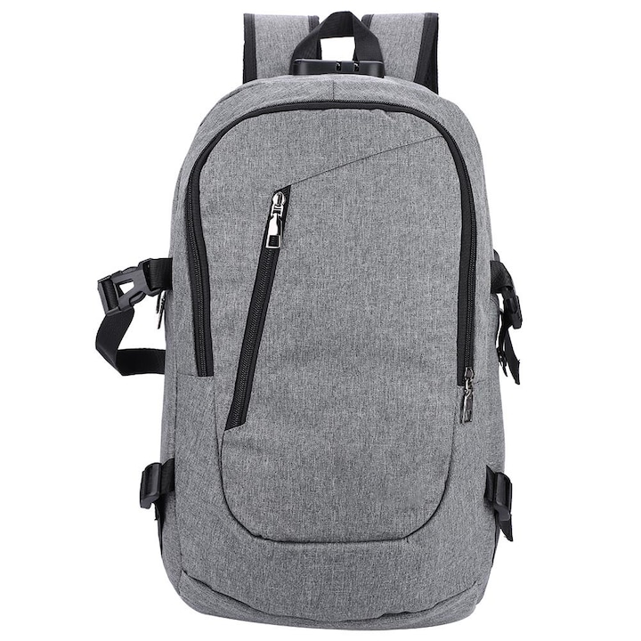 Rucsac Pentru Laptop, Enforose, Cu Port USB Incorporat, Bretele de Umar Ajustabile, Compartimente Cu Fermoar, Buzunare Laterale Pentru Sticla de Apa, Confortabil si Rezistent, Gri