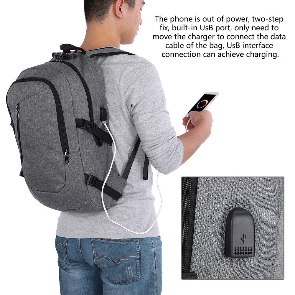 Rucsac Pentru Laptop, Enforose, Cu Port USB Incorporat, Bretele de Umar Ajustabile, Compartimente Cu Fermoar, Buzunare Laterale Pentru Sticla de Apa, Confortabil si Rezistent, Gri
