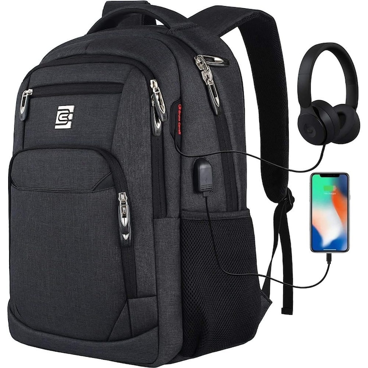 Rucsac laptop, Enforose, 15.6 inch, RFID, anti-furt, abanos, bumbac