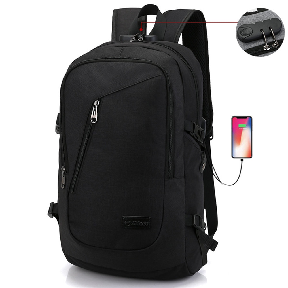 Rucsac CityGuard, buzunare convenabile, cu acces usor, rucsac pentru laptop de 15,6 inchi pentru drumetii, rucsac de afaceri antifurt cu cablu de incarcare incorporat, tesatura durabila si rezistenta la apa, negru