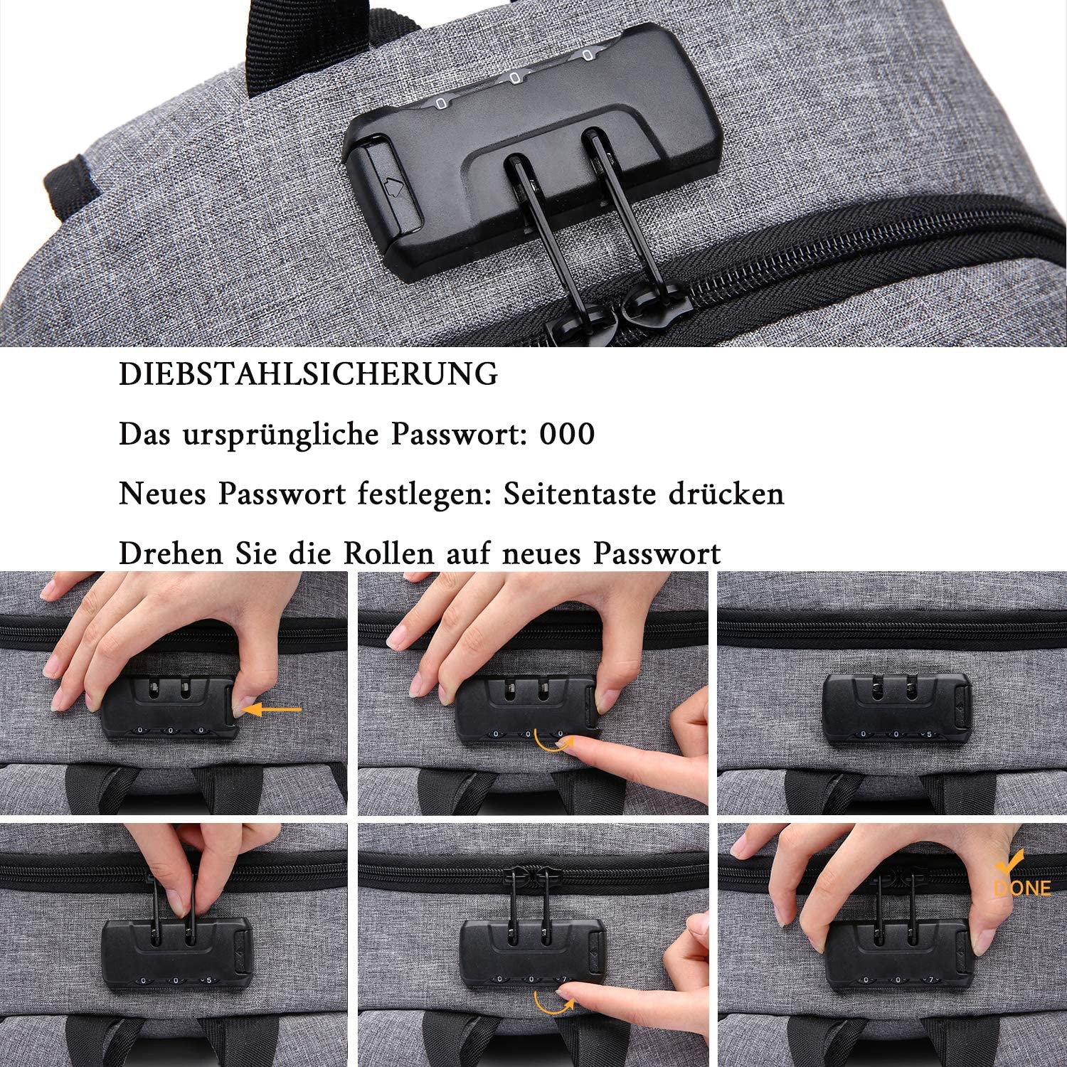 Rucsac CityGuard, buzunare convenabile, cu acces usor, rucsac pentru laptop de 15,6 inchi pentru drumetii, rucsac de afaceri antifurt cu cablu de incarcare incorporat, tesatura durabila si rezistenta la apa, negru