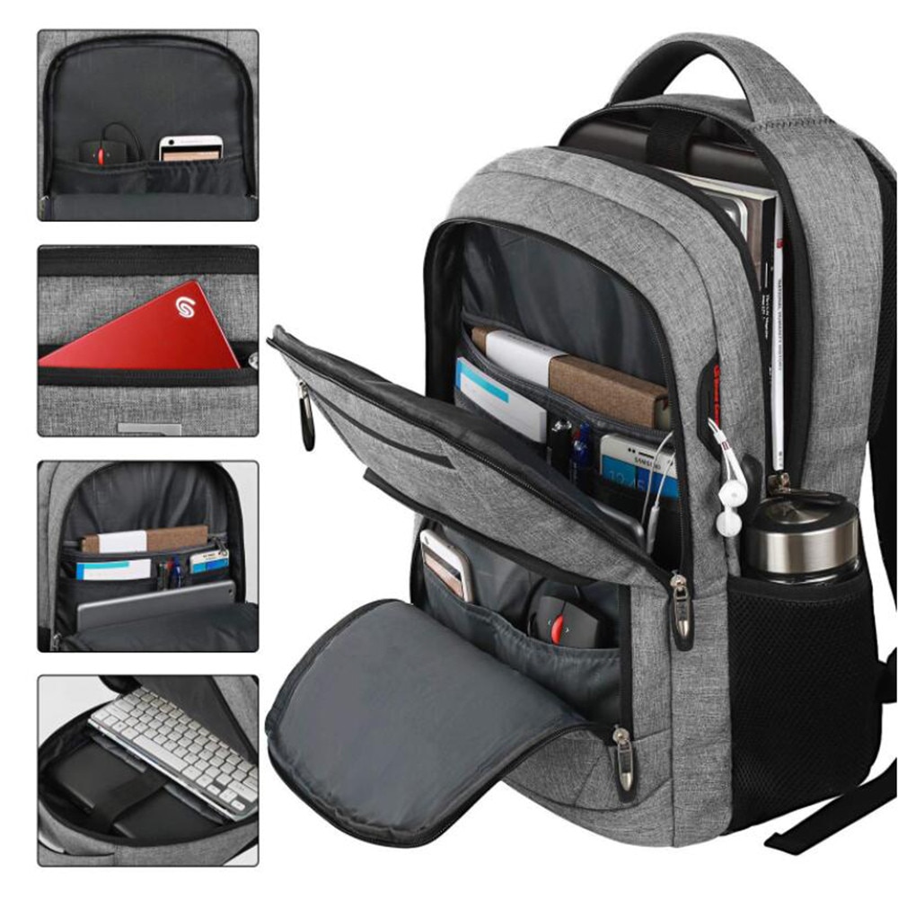 Rucsac laptop anti-furt Enforose, slim, port USB, rezistent la apa, culoare abanos, pentru barbati