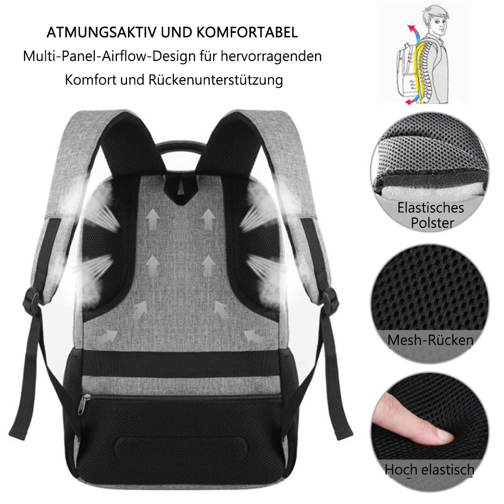 Rucsac laptop anti-furt Enforose, slim, port USB, rezistent la apa, culoare abanos, pentru barbati