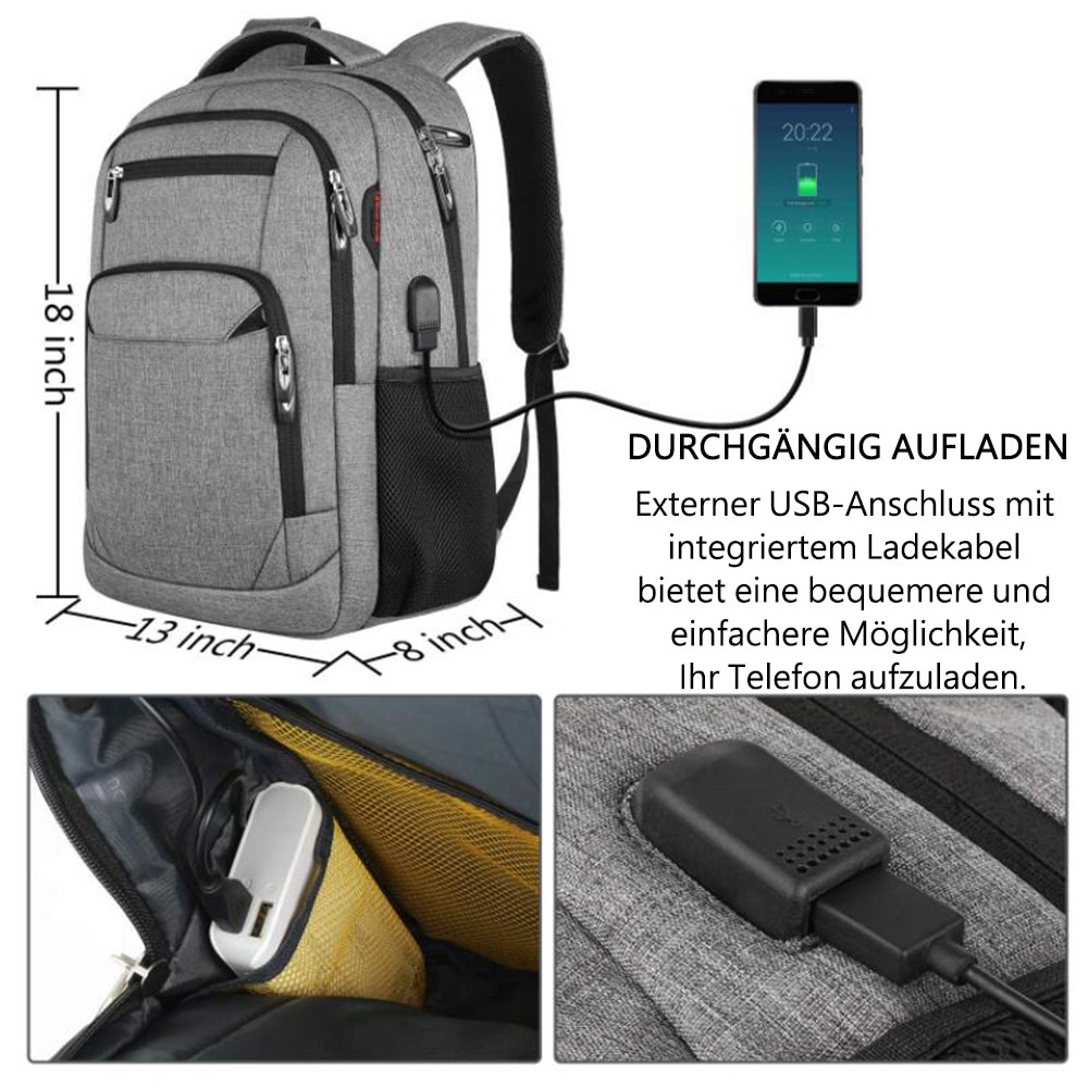 Rucsac laptop anti-furt Enforose, slim, port USB, rezistent la apa, culoare abanos, pentru barbati