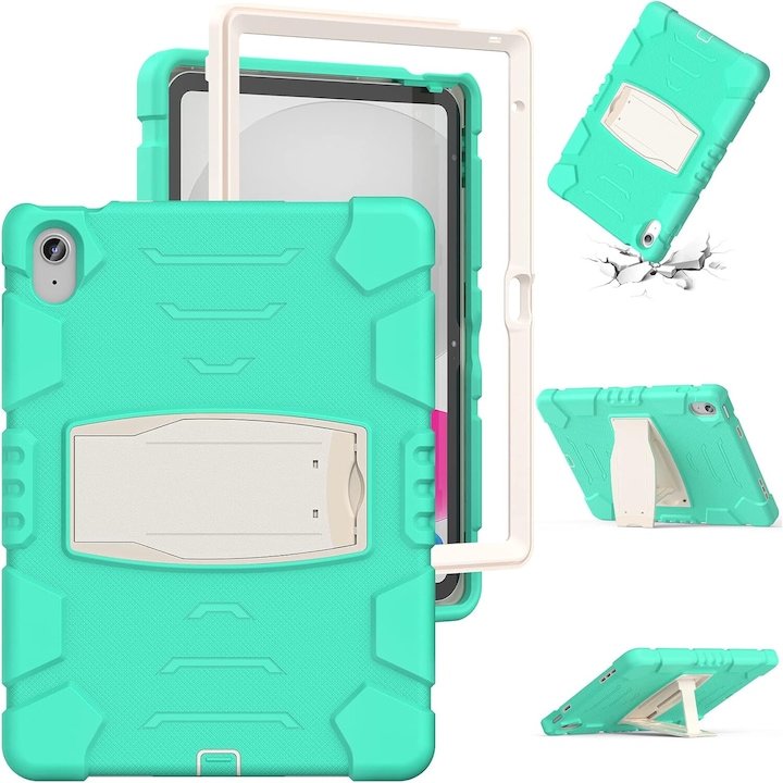 Husa Shockproof Armor pentru Samsung Galaxy Tab A9+, 11", Sigloo, stand Built-in, Protectie 360, Verde Aprins