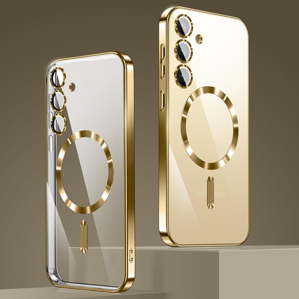 Set Husa/folie ecran pentru telefon Samsung Galaxy A16, Erbord, MagSafe, TPU, Auriu