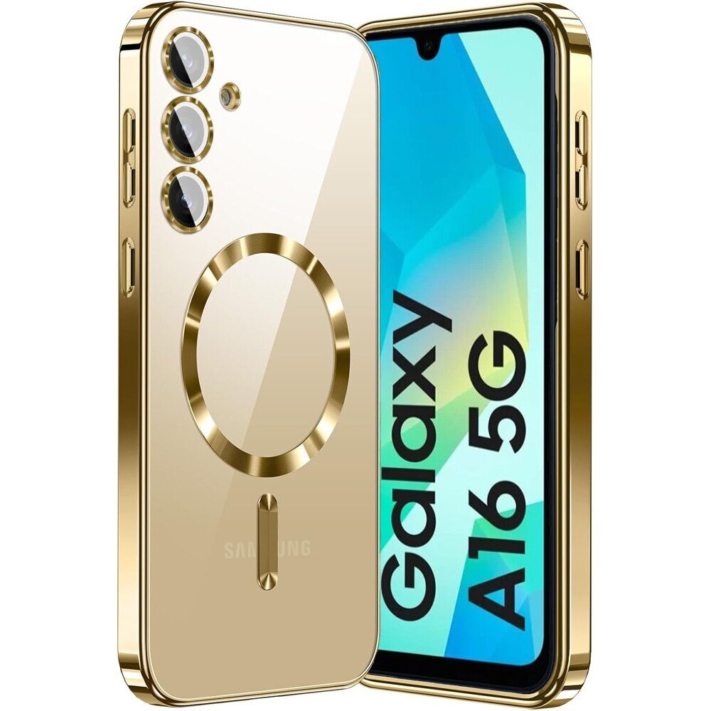 Set Husa/folie ecran pentru telefon Samsung Galaxy A16, Erbord, MagSafe, TPU, Auriu