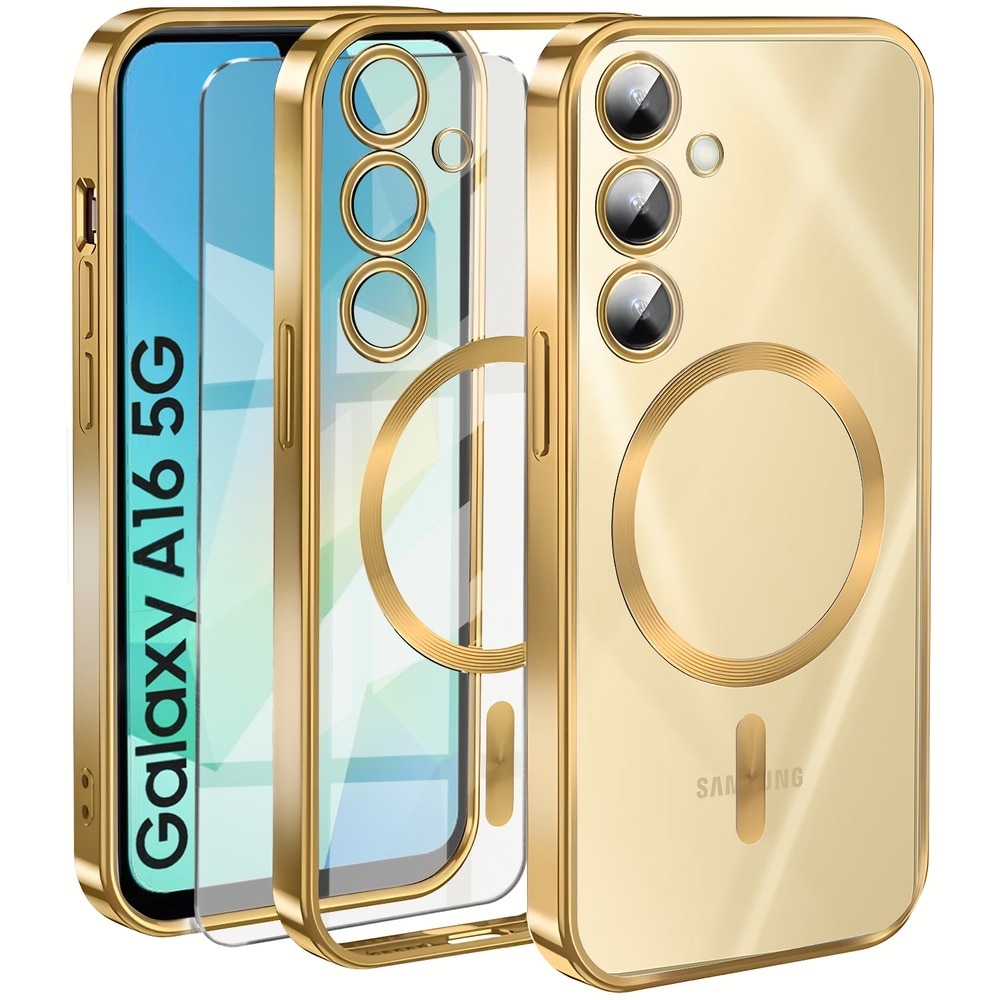 Set Husa/folie ecran pentru telefon Samsung Galaxy A16, Erbord, MagSafe, TPU, Auriu
