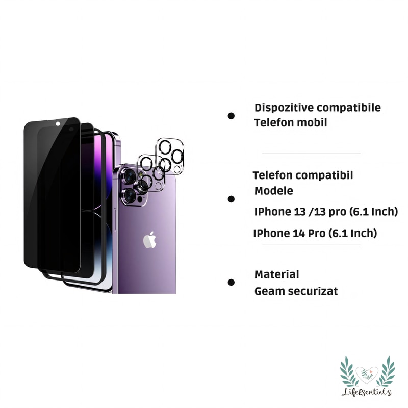 Folie de protectie ecran, full screen, rezistenta la zgarieturi si socuri, margine neagra, pentru iPhone 13/13 Pro